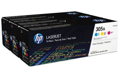 HP 305A 3-pack Cyan/Magenta/Yellow LaserJet Toner (CF370AM) HP 305A 3-pack Cyan/Magenta/Yellow LaserJet Toner (CF370AM)